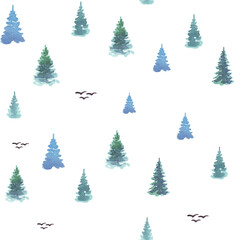 Seamless pattern with firs. Watercolor illustration