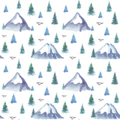 Obraz premium Seamless pattern with mountains. Watercolor illustration