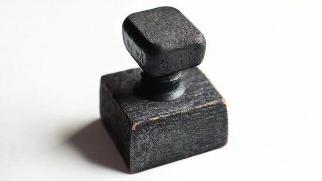A small wooden object sits on a clean white surface, ready for use or display