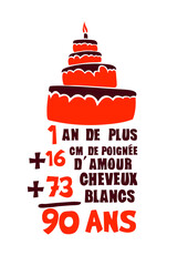 90 ans poignee amour cheveux blanc addition anniversaire