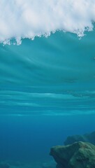 A photorealistic portrait with blue ocean waves as a backdrop