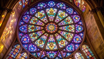 Obraz premium Stunning Colorful Rose Window in a Gothic Church Architectural Detail