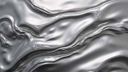 Stylized abstract metal texture featuring wavy silver-chrome patterns on a shiny silver chrome liquid background