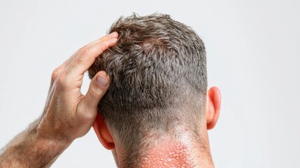 image of a scalp showing signs of seborrheic dermatitis, a common inflammatory skin condition characterized by flaky, oily, and reddish patches.