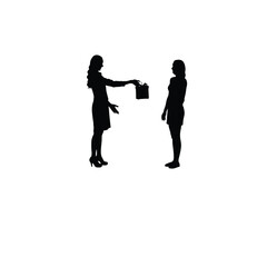 woman handing over a gift silhouette on white background