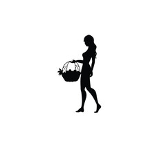 woman holding tray with tea cups silhouette on white background