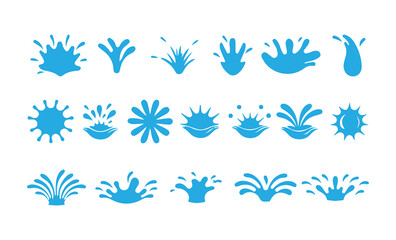 Blue Liquid Splash Silhouette Icons Set. Water Drop, Paint Splatter and Drip Vector Collection. Victor illustration eps 10