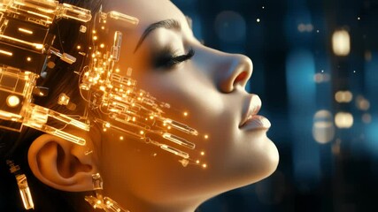Futuristic woman with virtual interface in digital technology concept - Powered by Adobe