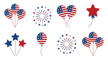 Patriotic balloons and stars with american flag design for celebration and independence theme
