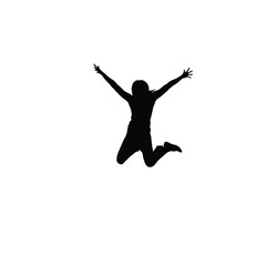 woman jumping in excitement silhouette on white background