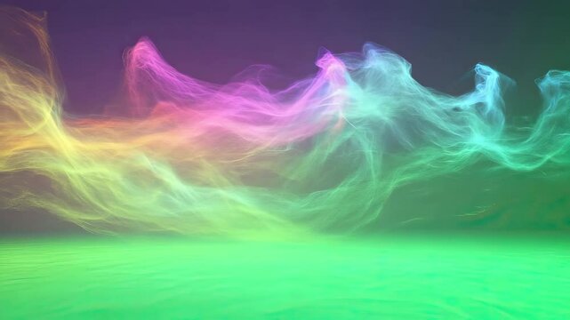 Colorful particles of light dancing in the aurora borealis with a green screen background  