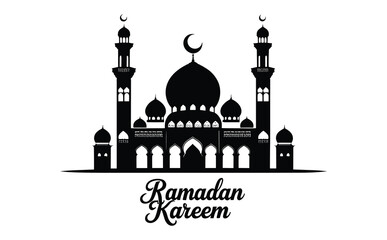 Ramadan Kareem Mosque Silhouette Vector Illustration