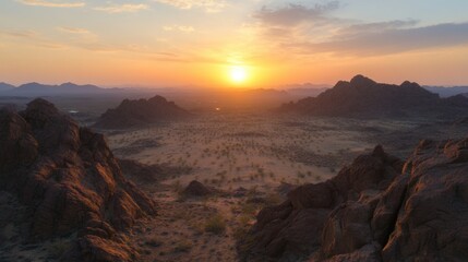 Fototapeta premium Beautiful desert sunset overlooking rocky landscape in tranquil setting