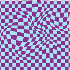 purpel and blue perspective checkered wave distorting pattern. background Vector paper illustration.