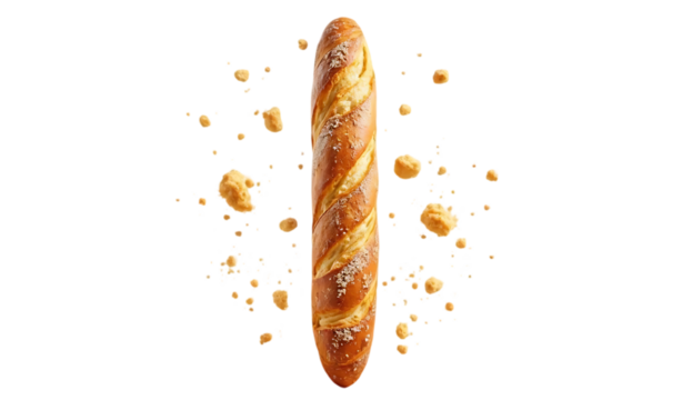 Golden Brown Baguette Bread Crumbs Falling Isolated