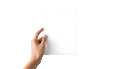 Hand Holding Blank White Paper Isolated Transparent Background