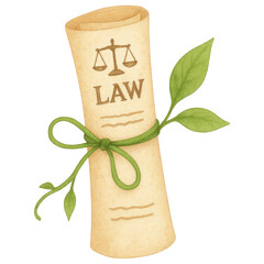 Legal Document Scroll Tied with Vine Leaves Law Symbol Illustration