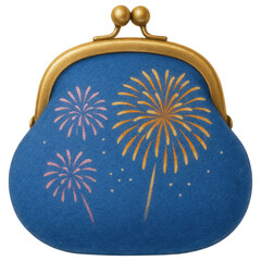 Blue Fabric Coin Purse with Gold Frame Fireworks Festival Design Perfect for Summer