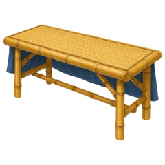 Elegant Bamboo Table with Woven Top Blue Cloth Perfect for Home Decor