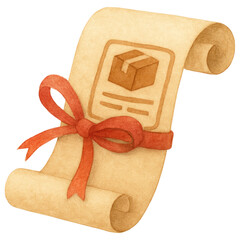 Delivery Confirmation Scroll Tied with Red Ribbon Old Paper Package Certificate