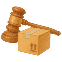 Gavel Cardboard Box Legal Dispute Over Package Delivery