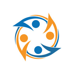 Abstract Circular Logo Design Blue Orange Teamwork Concept