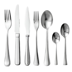 Stainless steel cutlery set on white background