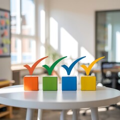 Colorful Cubes with Check Marks on a Document