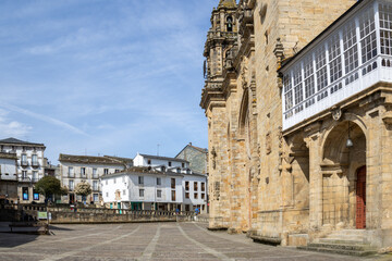 Mondoñedo Cathedral and Episcopal Palace in Galicia, Spain. Gothic and Baroque architecture in a historic medieval town.