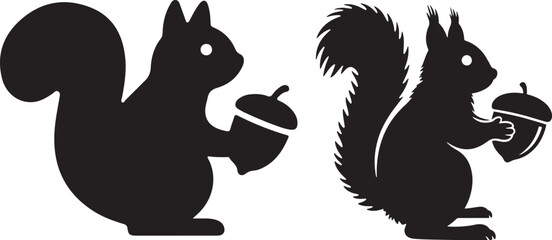 Simple Silhouette of a Squirrel Holding an Acorn
