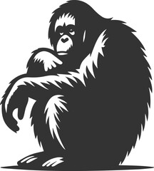 Vector illustration of a orangutan animal drawing silhouette