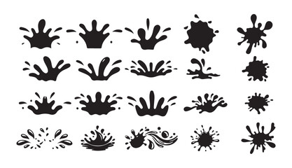 Black Water Splash and Drop Silhouette Vector Set. Liquid Icons and Wave Elements. Victor illustration eps 10