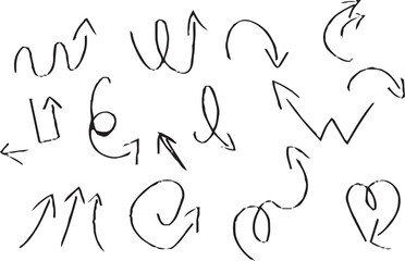 Hand-drawn arrow icon set. A collection of curved