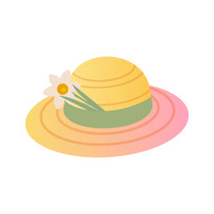 Vector Illustration of a Straw Summer Hat with Ribbon and Flower Decoration