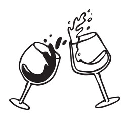 Glasses with white and red wine. Vector illustration in doodle style