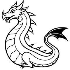 Black dragon tattoo design, a powerful vector illustration of a fantasy monster in a striking black and white silhouette