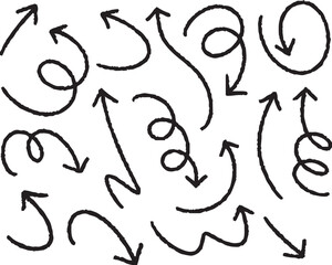 Hand-drawn arrow icon set. A collection of curved