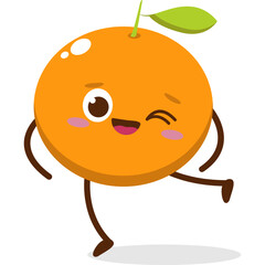 Cute orange character kawai vector for orange mascot. happy face, winking eye,. smile