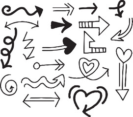 Hand-drawn arrow icon set. A collection of curved