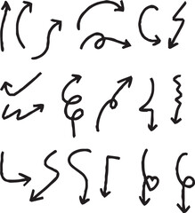 Hand-drawn arrow icon set. A collection of curved