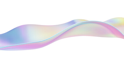 3D abstract wave liquid background with glass ribbon fluid and blue shapes. Holographic gradient for iridescent flow texture and light effect. Futuristic motion curves with geometric element.