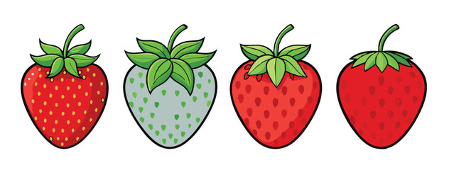 Strawberry vector illustration icon set red outline black and silhouette on white background.