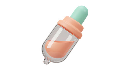 Pastel tones of a dropper bottle containing a liquid, isolated on white background