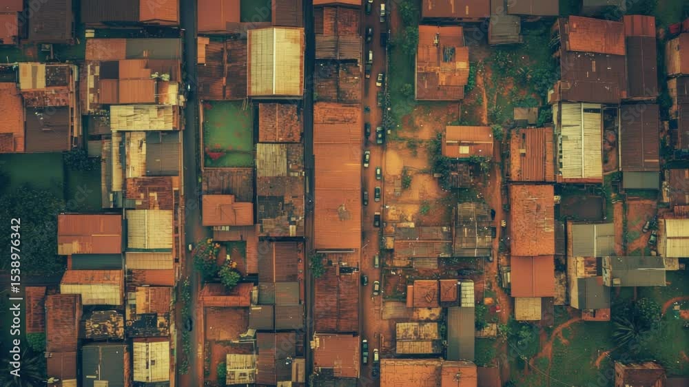 Poster aerial view of a city with many buildings and streets, ideal for use in urban planning or infrastruc