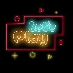 Neon Let's Play text with cyan blue and yellow colour | Let's Play neon sign | Let's Play vector image