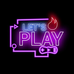 Neon Let's Play text with cyan blue and purple colour | Let's Play neon sign | Let's Play vector image