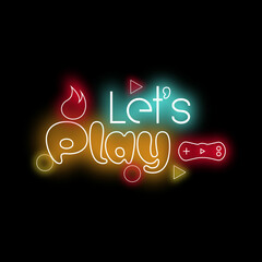 Neon Let's Play text with cyan blue and yellow colour | Let's Play neon sign | Let's Play vector image