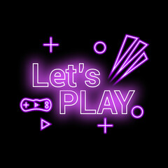 Neon Let's Play text with purple colour | Let's Play neon sign | Let's Play vector image
