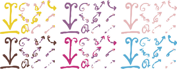 Hand-drawn arrow icon set. A collection of curved