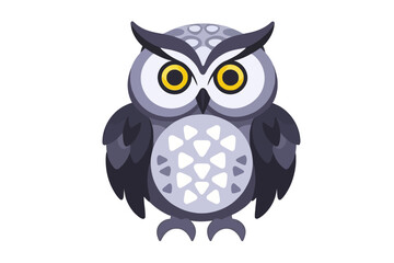 Obraz premium Cartoon Owl Illustration-Cute Bird Graphic-Wildlife Animal Clipart-Vector Owl Image-Gray and Yellow Owl-Owl with Big Eyes-Isolated Owl Character-Digital Art Owl